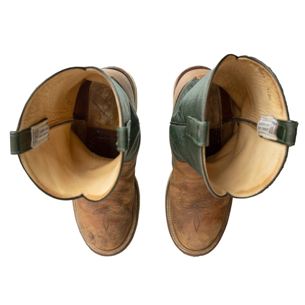 Vintage Anderson Bean Boot Co Evergreen &Tan Yellow Brown Western Utility Boots - Picture 6 of 12